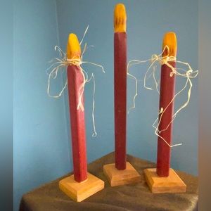 Trio Of Carved, Copyrighted Wooden Candles